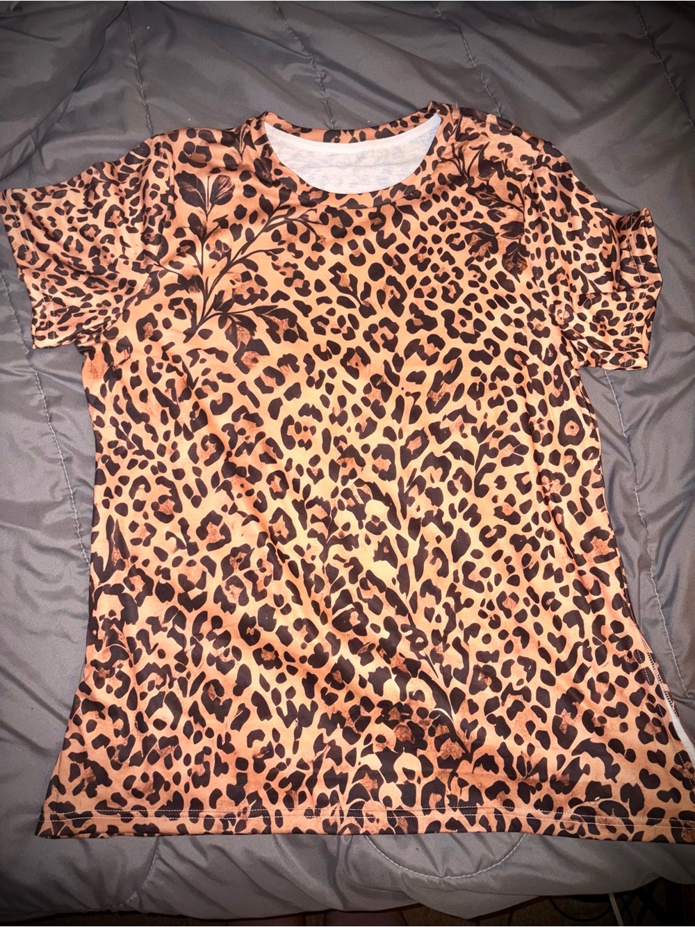 Leopard Print Short Sleeve Tee - Tan and Black